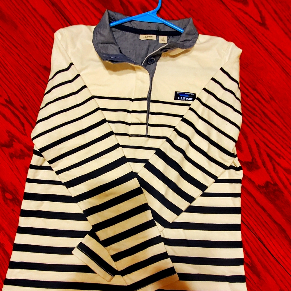 L.L.BEAN Womens soft Cotton Rugby Stripe Shirt